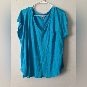 Lilly Pulitzer | Turquoise V-Neck Blouse  |  Size Large